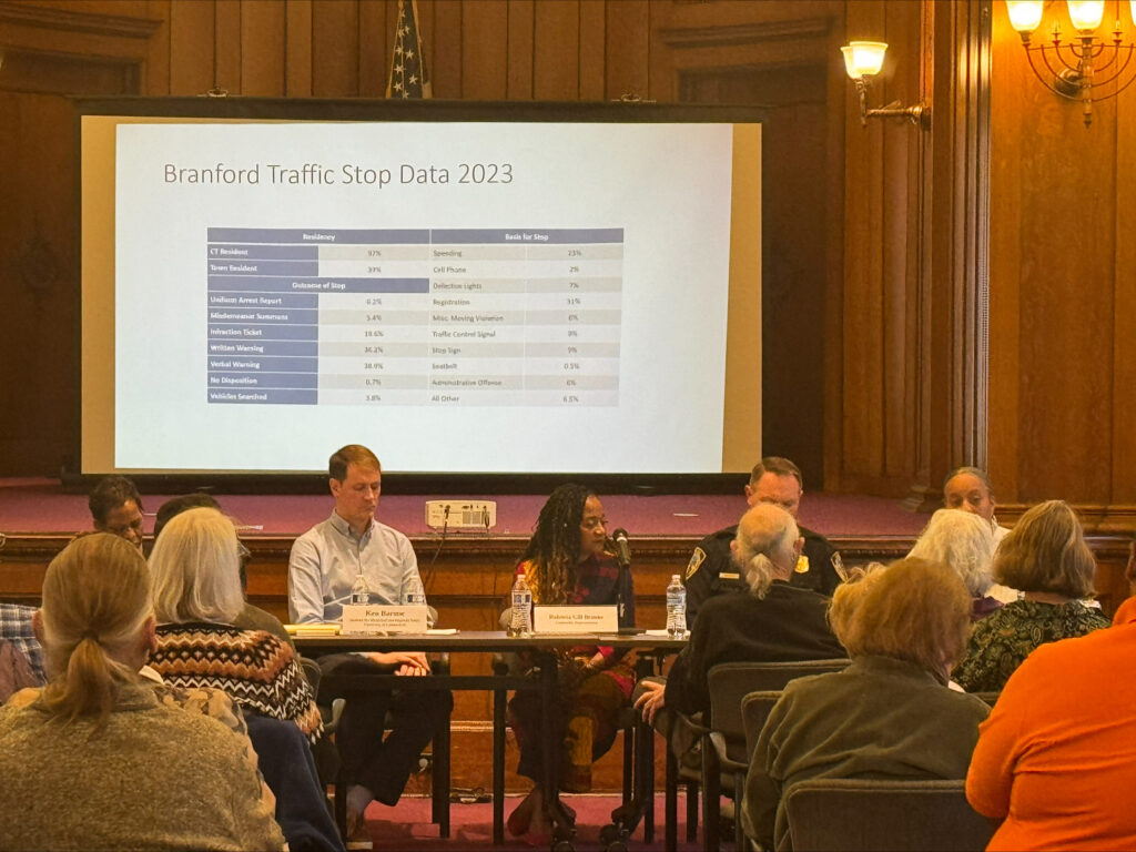 close up shot of board presenting to the crowd